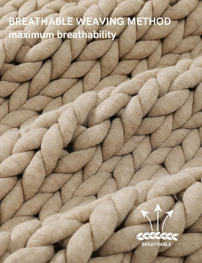 YnM Chunky Throw Blanket, Medium-Weight, Hand Knitted, Skin Friendly, Ventilated and Breathable, Machine Washable, Home Décor Piece for Couch, Sofa and Bed (Beige, 50x70 Inch)