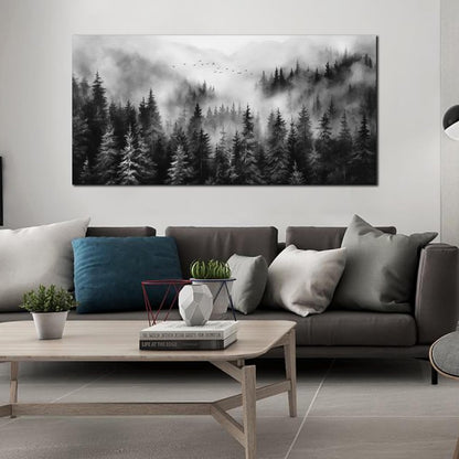 Large Pictures for Living Room Foggy Forest Canvas Wall Art for Bedroom Black Home Office Wall Decor 29 x 59 Inch