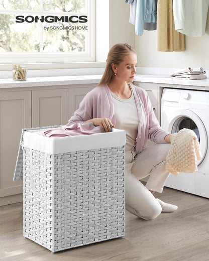 SONGMICS Laundry Hamper with Lid, 23.8 Gallon (90 L) Synthetic Rattan Clothes Laundry Basket with