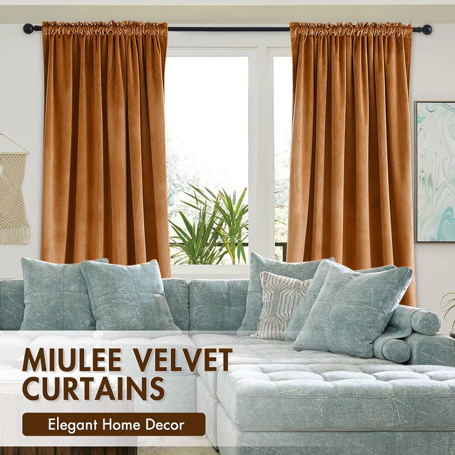 MIULEE Gold Brown Velvet Curtains Thermal Insulated Blackout Curtain Fall Drapes for Bedroom Living Room Darkening 108 Inches Long Curtains Panels Rod Pocket Set of 2
