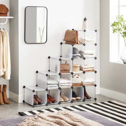 SONGMICS Shoe Rack with 16 Cubes, Interlocking Plastic Shoe Organizer, DIY Storage Cabinet for