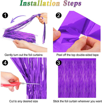 2 Pack Backdrop Curtains, 3.28 FT x 7.05 FT Purple Tinsel Backdrop, Metallic Purple Backdrop Fringe Curtains Foil Streamer, Party Supplies Photo Props for Anniversaires Wedding Party