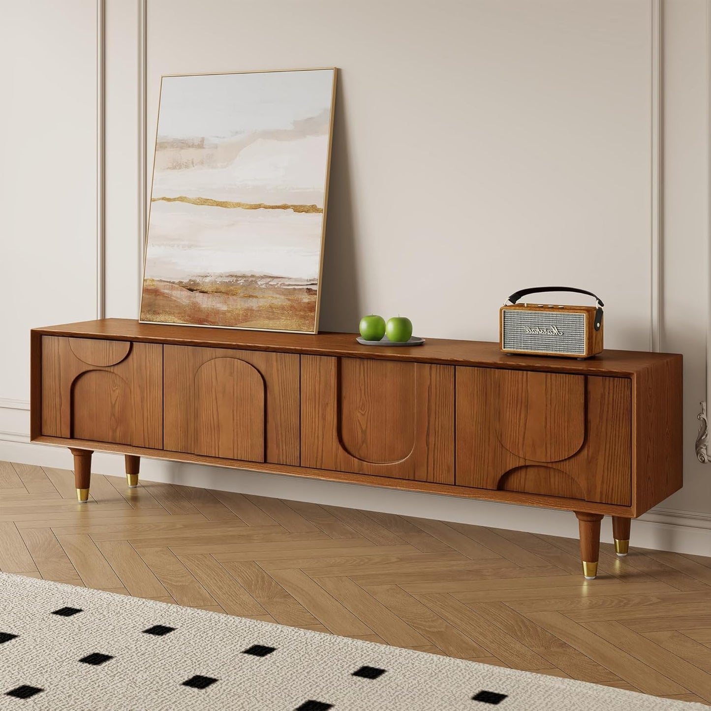 Mid-Century Modern TV Stand, 71'' Walnut TV Stand with Storage, Wooden TV Consoles Entertainment Center TV Table for Living Room, Bedroom