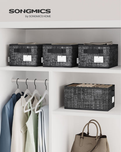 SONGMICS Storage Baskets, Set of 3, Foldable Closet Organizer for Shelves