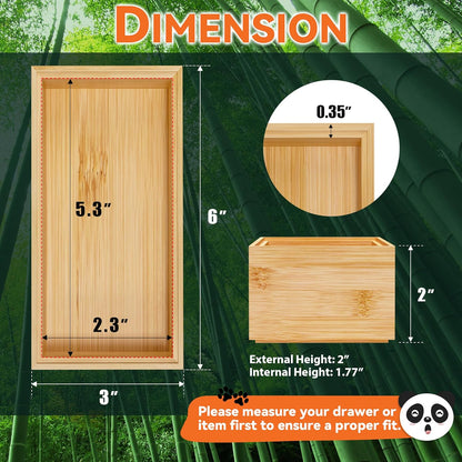 Bamboo Drawer Organizer, Small Silverware Organizer for Kitchen Drawer, Stackable Utensil Tray, 2 Pcs Flatware Organizer, Bamboo 6" x 3" x 2" (Outer), 5.3" x 2.3" x 1.77" (Inner)