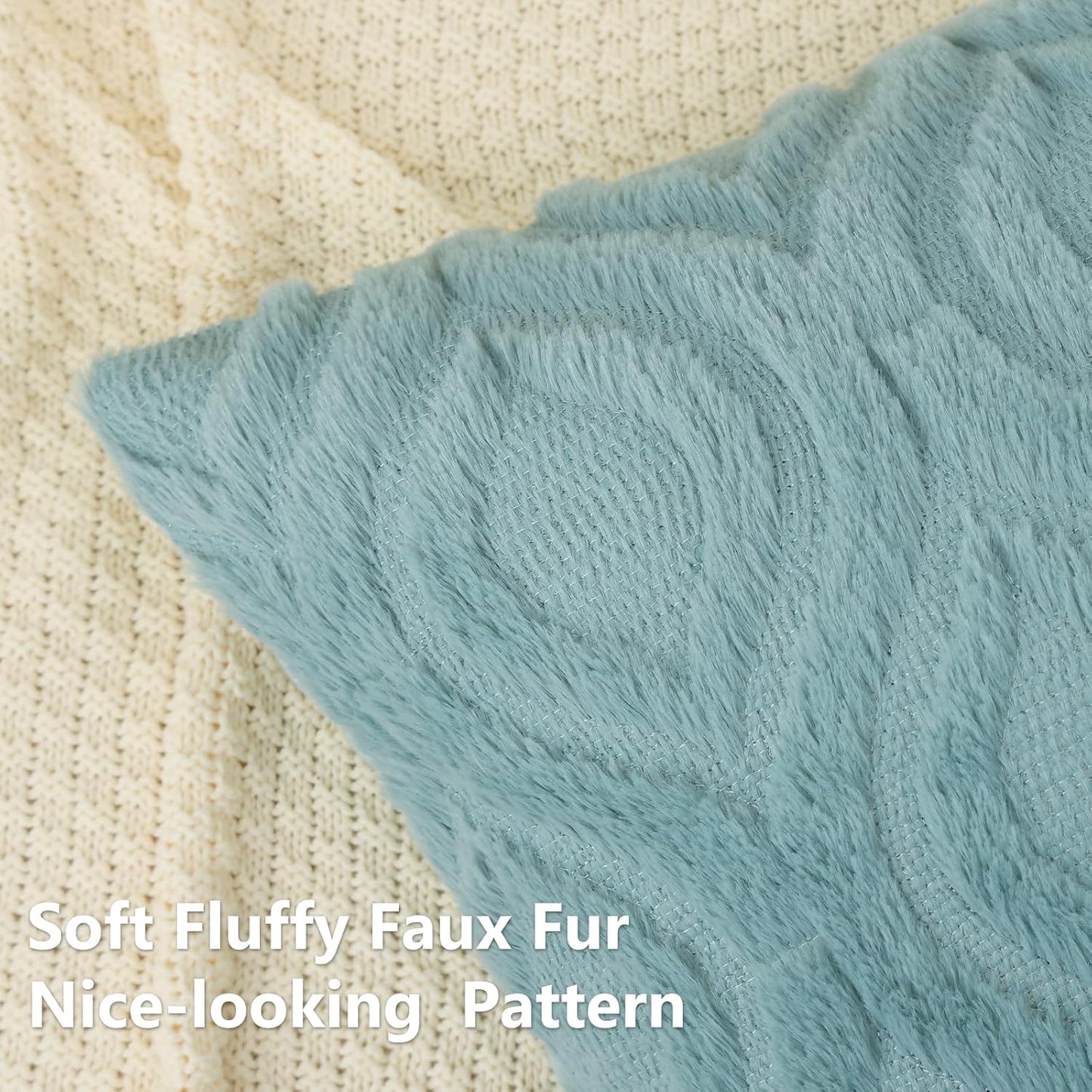 decorUhome Fall Throw Pillow Covers 26x26 Inch Set of 2, Soft Plush Decorative Faux Fur Aqua Solid Couch Pillow Covers, Accent Farmhouse Neutral Square Euro Pillow Cases for Sofa Bed Living Room