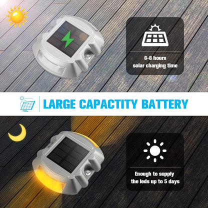 Solar Deck Lights Driveway Dock Lights, VOLISUN 8-Pack Led IP67 Waterproof Outdoor Warning Step Lights for Driveway Sidewalk Garden Pathway Yard(Warm White)