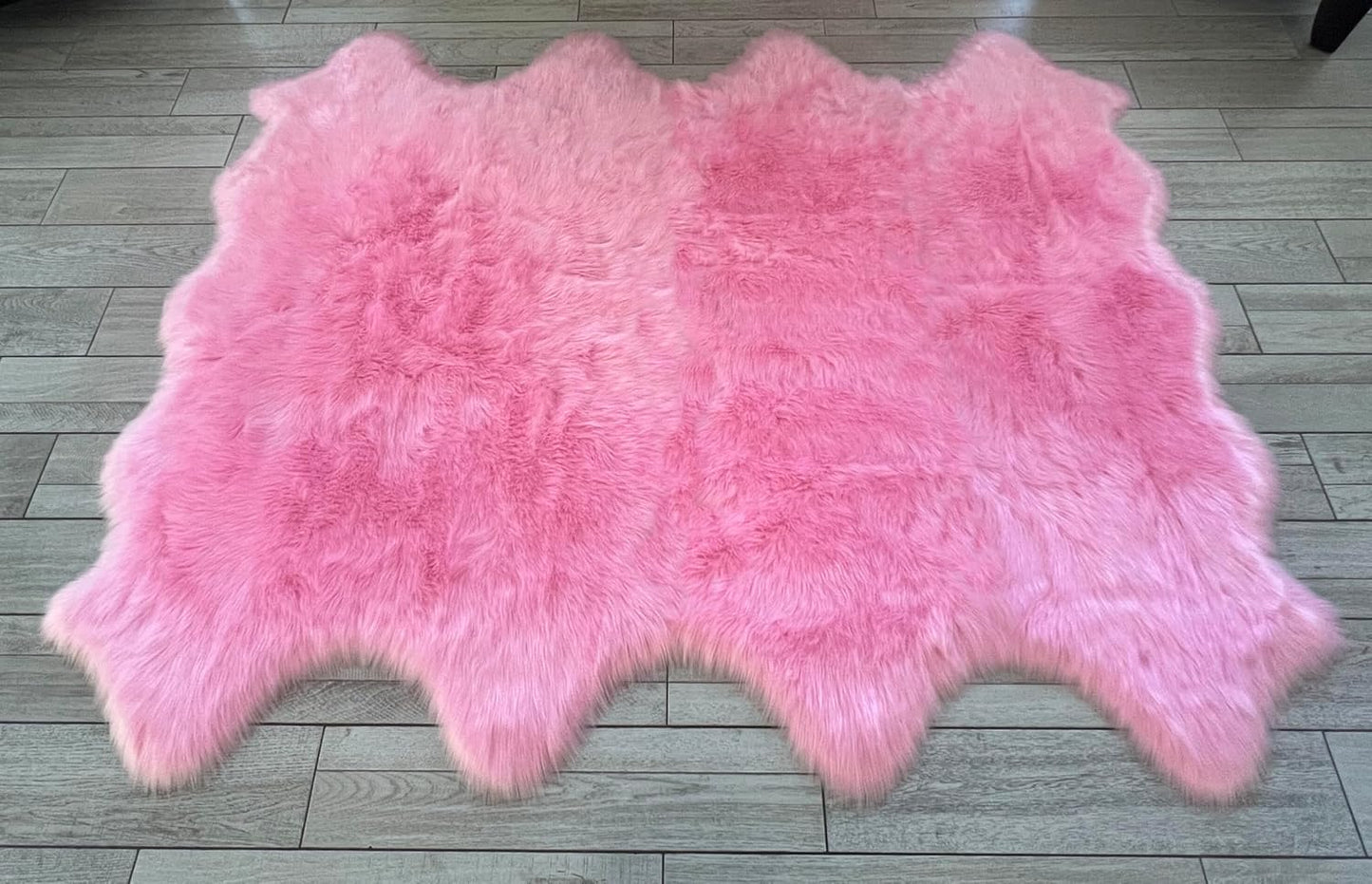 LAMBZY Faux Sheepskin Super Soft Hypoallergenic Free Shape Silky Shag Rug, Luxury Shaggy Plush Carpet for Bedrooms Living Kids Room Sofa Rugs (Pink, Octo 8 Pelts 6'x8')