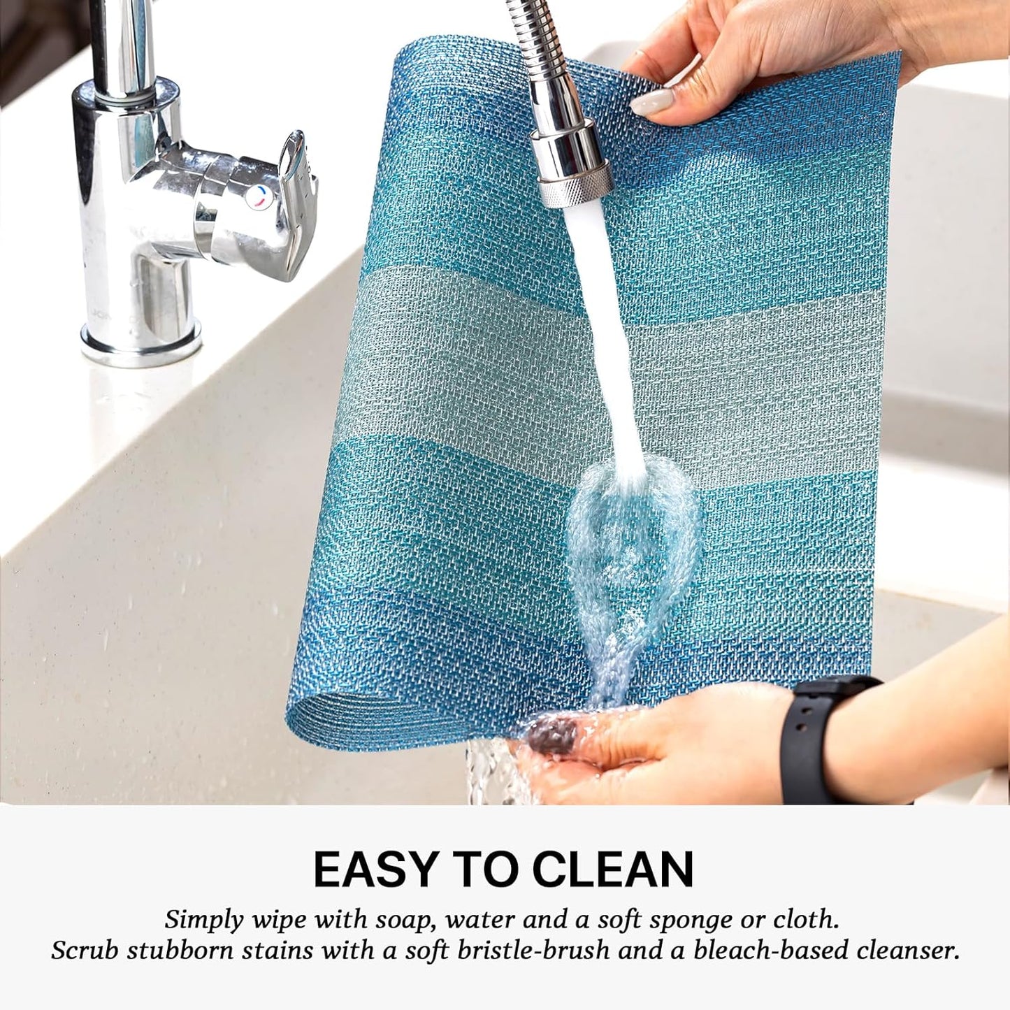 LEXMORE Placemats Set of 6 Vinyl/Plastic Woven Place Mats for Kitchen Table Indoor/Outdoor Washable Placemat Wipeable Dining Table Mats(Ocean Geode)