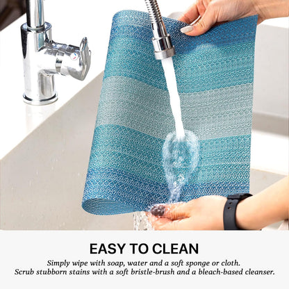 LEXMORE Placemats Set of 6 Vinyl/Plastic Woven Place Mats for Kitchen Table Indoor/Outdoor Washable Placemat Wipeable Dining Table Mats(Ocean Geode)