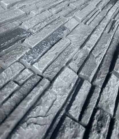 OTECKO 6-Pack Faux Stone Wall Panel 48 in x 13 in x 2 in Stacked Stone High Density Polyurethane Wall Siding Panels 24 sq ft, Easy Install, Interior/Exterior Iron Gray