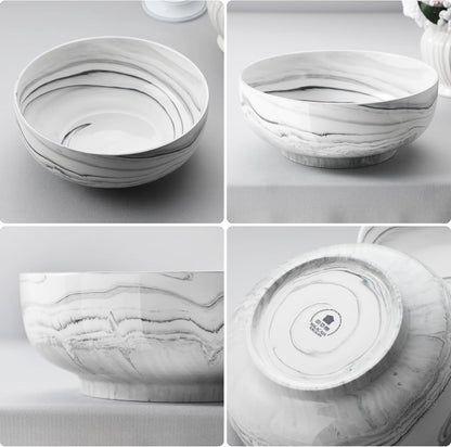 MALACASA Salad Bowls, 114 OZ(10") Extra Large Serving Bowls Set of 2, Porcelain Marble Grey Bowls Set for Soup, Salad, Ramen and Fruit, Dishwasher& Microwave Safe, Series REGULAR