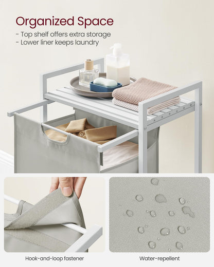 VASAGLE Laundry Hamper, Laundry Basket, Laundry Sorter with A Pull-Out and Removable Bag, Shelf