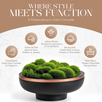 Concrete Large Fruit Bowl for Kitchen Counter - Large Decorative Bowls for Home Decor - Modern Key Bowl for Entryway Table - Hand-Poured Pedestal Bowl for Keys