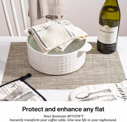 LEXMORE Placemats Set of 12 Vinyl/Plastic Woven Place Mats for Kitchen Table Indoor/Outdoor Washable Placemat Wipeable Dining Table Mats(A-Caramel)