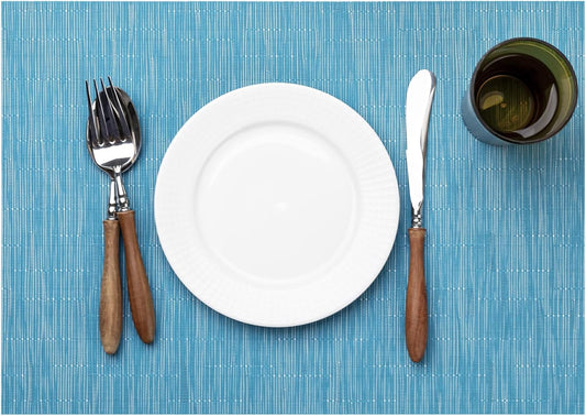 LEXMORE Placemats Set of 12 Vinyl/Plastic Woven Place Mats for Kitchen Table Indoor/Outdoor Washable Placemat Wipeable Dining Table Mats(Teal Blue)