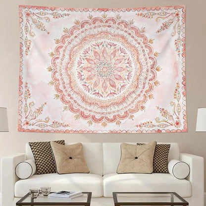 Fowocu Boho Floral Mandala Tapestry Wall Hanging Pink Bohemian Flower Medallion Tapestry Aesthetic Watercolor Hippie Indian Small Tapestries for Bedroom Living Room Dorm Decor 60 x 44 Inch