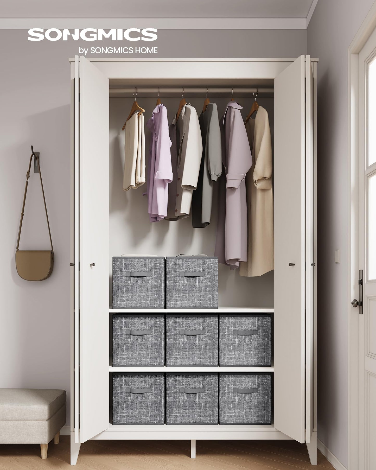 SONGMICS Storage Cubes, Set of 8, 13-Inch Foldable Closet Organizers