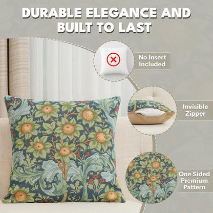 Charlotte Home Furnishings Decorative Tapestry Pillow Cover 19x19 in, Blue Arabesques Couch Throw Pillow Cover, French Country Square Cushion Cases for Bed Room Home Decor, Soft Cotton Jacquard Woven