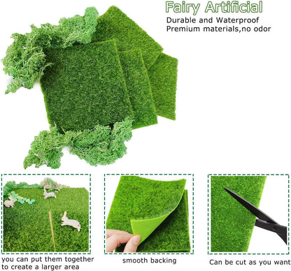 Miniature Garden Accessories, 36Pcs, 6in x 6in Fairy Artificial Grass, Fake Moss, Mini Fairy Garden Grass, Fairy Garden kit for Dollhouse Decoration Plant House Decor