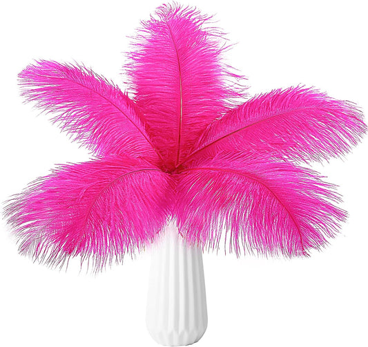 THARAHT Hot Pink Ostrich Feathers 24pcs Natural Bulk 10-12Inch 25cm-30cm for Crafts Wedding Party