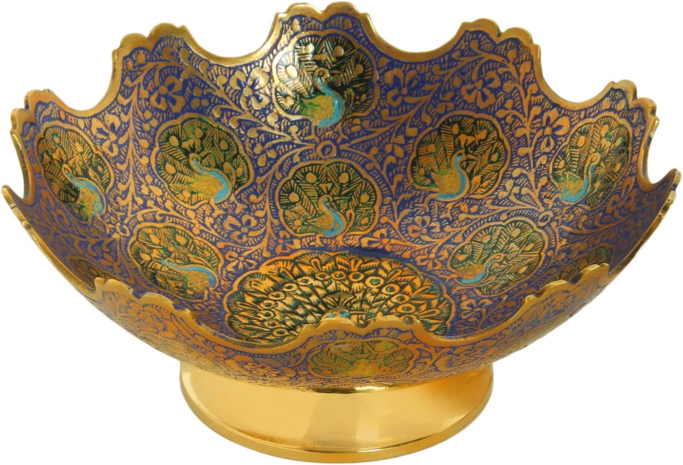Brass Decorative Dry Fruit Bowl Multipurpose Serving Bowl carving Work - Size- 7" Beautiful Blue Color Peacock design Kitchenware Gift