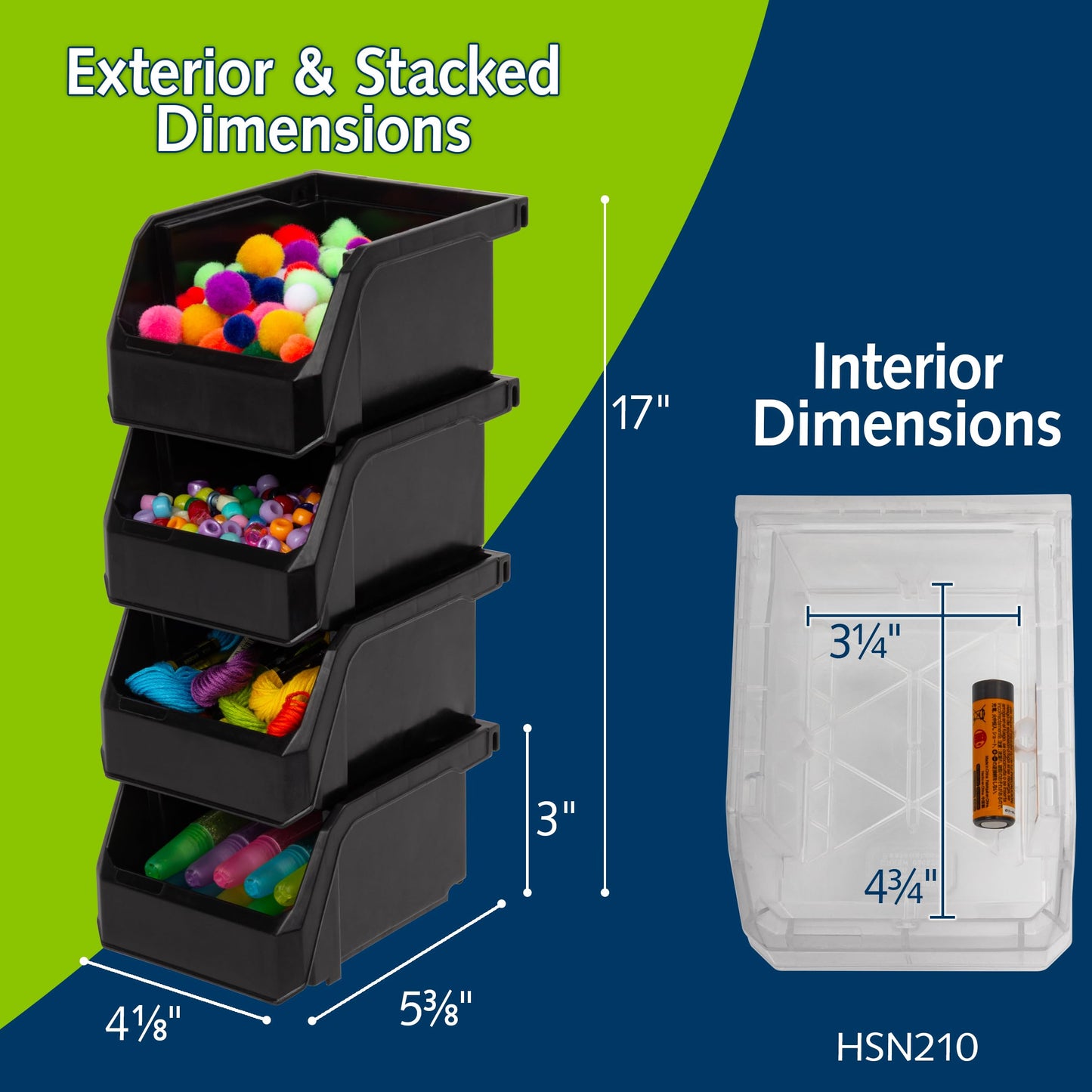ReadySpace Extra-Small Stackable Plastic Storage Bins, 12-Pack, Black