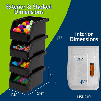 ReadySpace Extra-Small Stackable Plastic Storage Bins, 12-Pack, Black