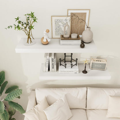 White Floating Shelves 36 Inch Long, 12 Inch Deep Floating Shelves for Wall, 36 x 12 Shelves for Wall Storage & Display, 2" Thick Floating Shelf for Bathroom, Living Room, Bedroom, Set of 2