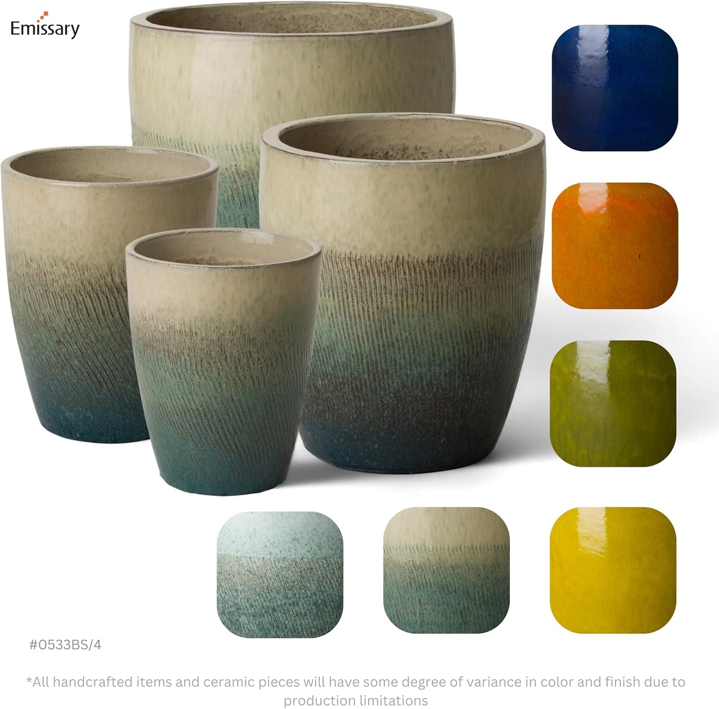 Emissary Home and Garden Bullet 12in., 14in., 15.5in., 21in. H Bayside Green Ceramic Round Planters with Drainage Hole (Set of 4)