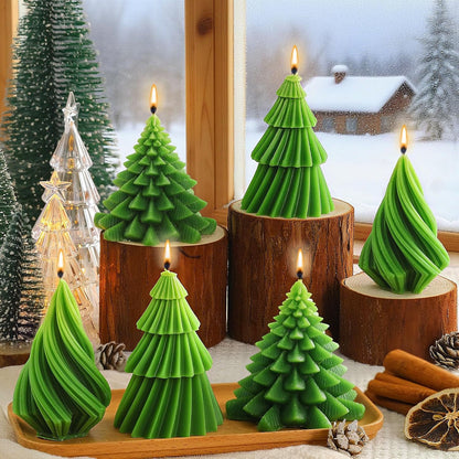 6 Pcs Christmas Tree Shaped Candles Xmas Wax Scented Candles Green Decorative Christmas Tree Gifts for Xmas Eve Winter Holiday Party New Year Bedroom Room Table Decor, 5 Mixed Styles