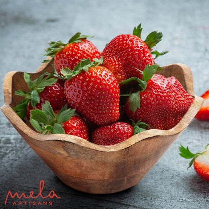 Mela Artisans Wooden Scalloped Bowl - Small | Ruffle Decorative Style | Rustic Kitchen Decor | Mango Wood | Natural Grain Finish | Fits Bread, Fruits, Salad or Popcorn | 8” x 4” x 7”