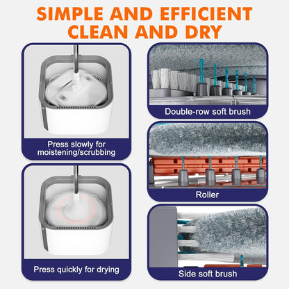 Upgraded Spin Mop and Bucket Self-Standing Mop Bucket Separate Dirty and Clean Water System Self Wringing 360° Rotating Clean Mop and Bucket Set (Light Gray, 14Pads Mop and Bucket Set)