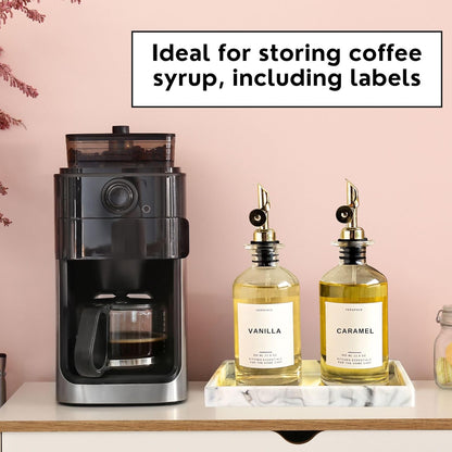 Olive Oil Dispenser For Kitchen With Silicone Tray & 40 Labels, Soy Sauce Dispenser, Coffee Syrup Dispenser, Olive Oil Bottles Set Of 2, Gold 500ml / 17oz