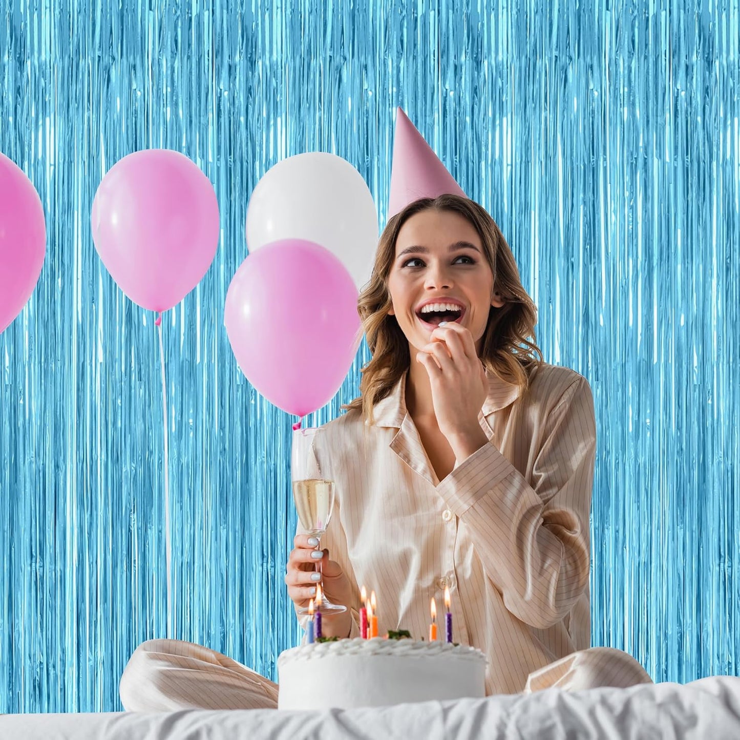 12 Pack Party Decorations, 3.28 FT x 7.05 FT Sky Blue Curtains, Metallic Party Streamers Photo Booth Backdrop Foil Fringe Curtains, Light Blue Winter Wonderland Backdrop Birthday Decor