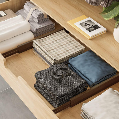 BAMEOS Drawer Divider,Expandable Bamboo Separators Adjustable Utensil Knife Fork Tool Kitchen Organizer, Clothes Fabric Drawer Organizer In Bathroom Bedroom Office, Cabinet Dresser Organizer 4-pack