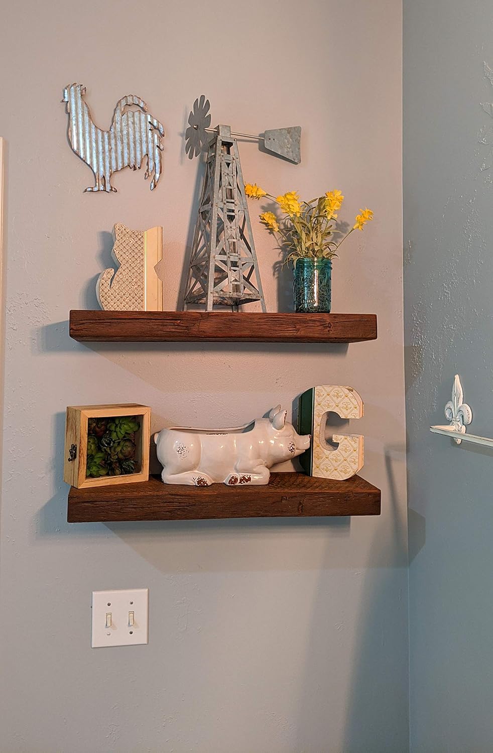 joelsantiques | 24 Inch Floating Shelves for Wall | Made of Natural Wood and Easy Install | Heavy Duty Rustic Book Shelves | Perfect for Bathroom, Kitchen, Living Room | Medium Brown 24x9x2 Inches