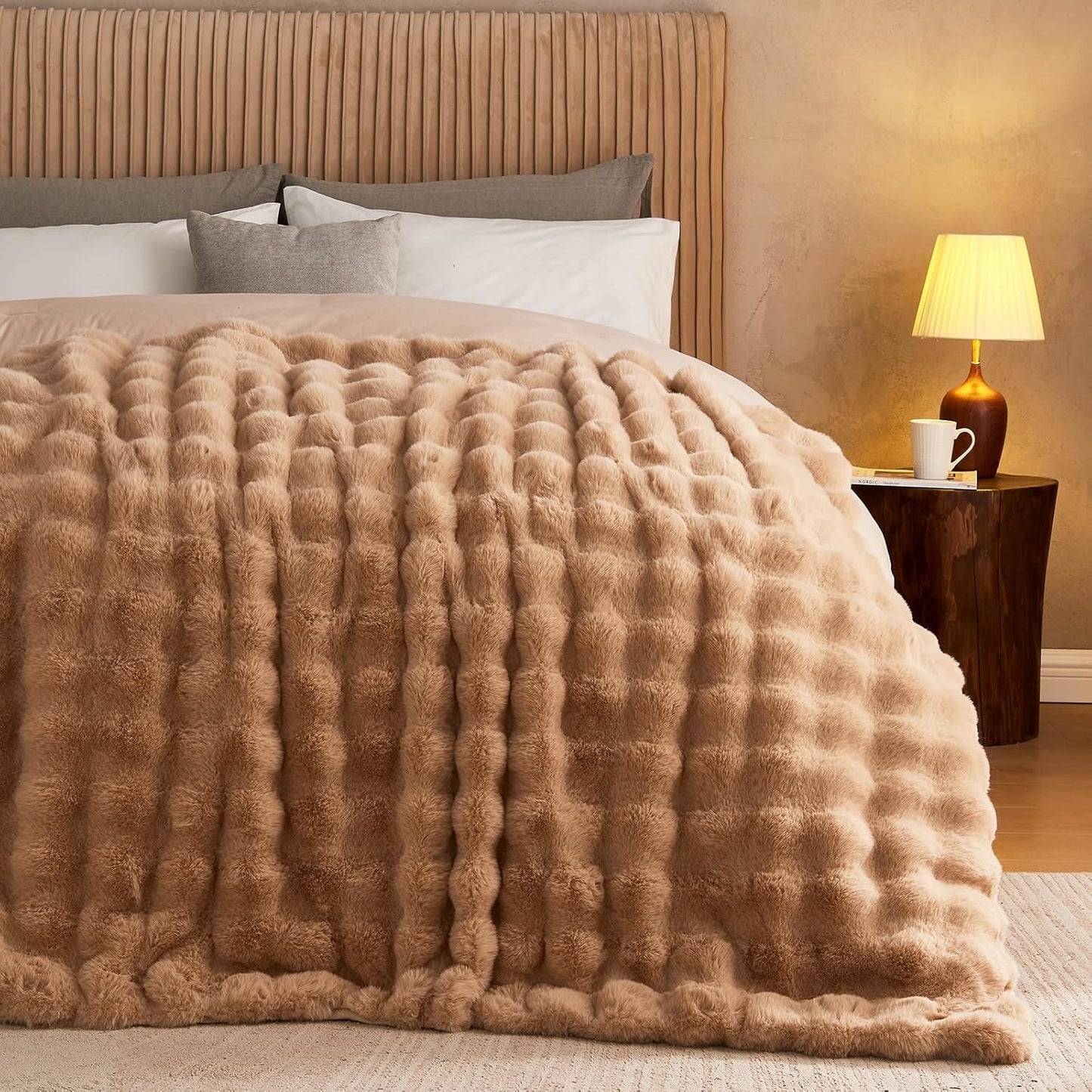 Lotus Karen Faux Fur Blanket - Big Bubble Rabbit Fluff Twin Size, 60x80 Inches