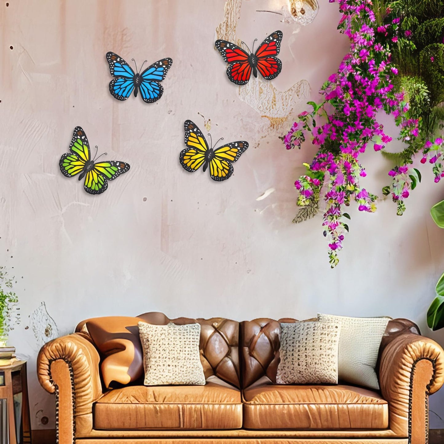 Metal Butterfly Wall Outdoor Decor, 4 Pack 9.8in Metal Butterflies Wall Art Sculpture Hanging Decorations for Backyard Patio Fence Garden Home, Gift for Mom Friend