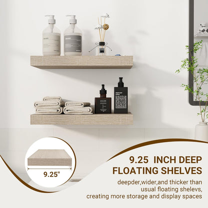 16 Inch Floating Shelves, 3D Textured Wood Grain, 16"x9.25"x1.5" Inch Deep Floating Shelves for Wall, Wooden Shelves for Bathroom, Bedroom, Living Room, Vintage White Oak