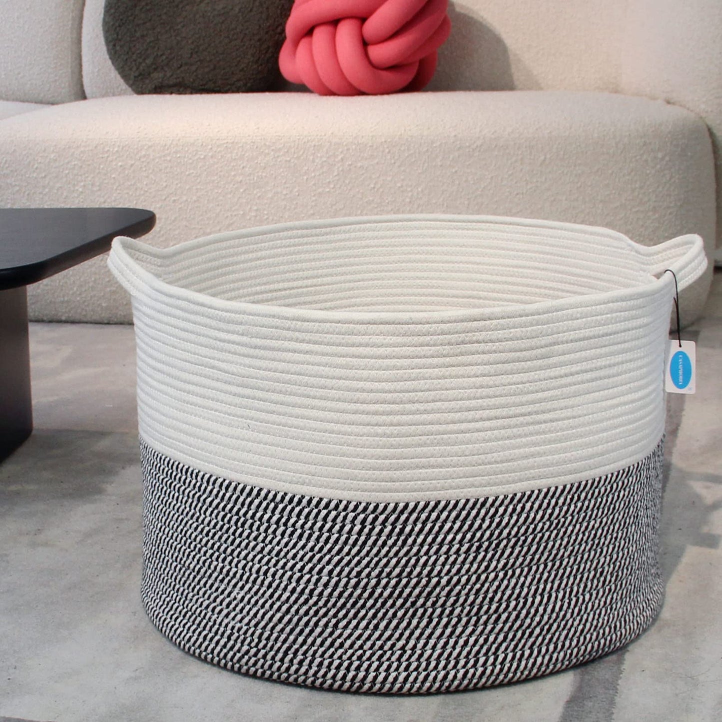 Casaphoria XXXLarge Cotton Rope Basket for Living Room - Woven Storage Basket with Handle for