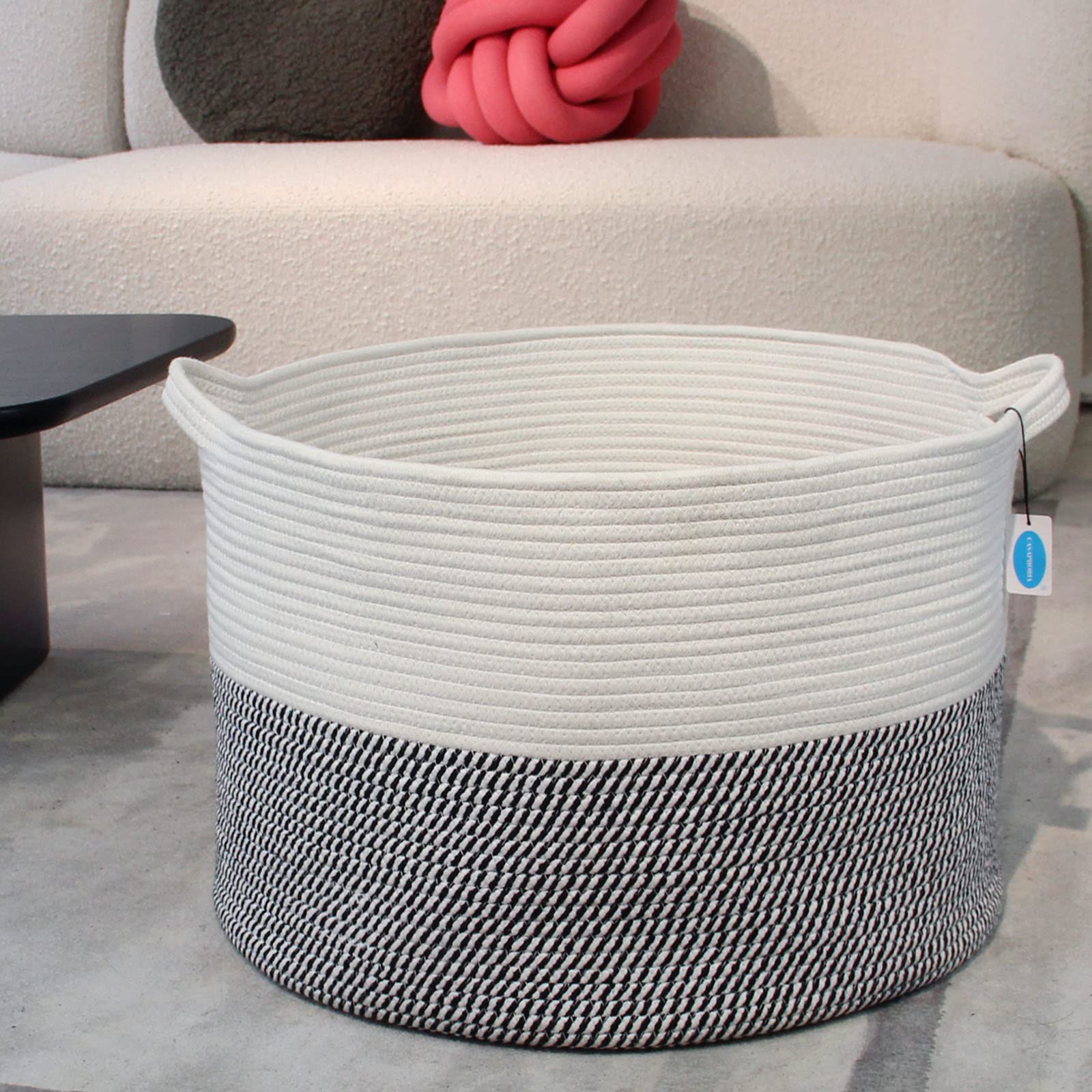 Casaphoria XXXLarge Cotton Rope Basket for Living Room - Woven Storage Basket with Handle for