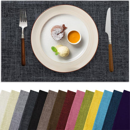 Placemats Set of 6, Bilayer Thickened Linen Place Mats Heat Resistant Machine Washable Wrinkle Free Carefully Selected Polyester Mats for Kitchen/Dining/Coffee Table (Charcoal Grey)