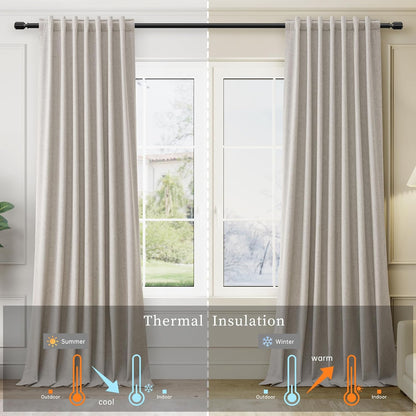 BOODII Neutral Linen Blackout Curtains 84 Inch Length 2 Panels Set Room Darkening Black Out Curtains for Bedroom Living Room Thermal Insulated Nursery Drapes Back Tab/Rod Pocket Greige Taupe 52x84