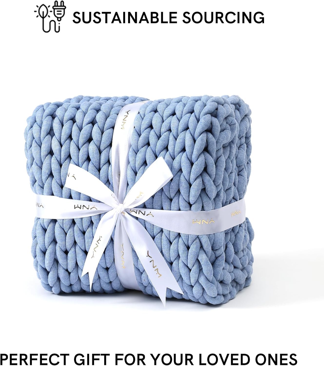 YnM Chunky Throw Blanket, Medium-Weight, Hand Knitted, Skin Friendly, Ventilated and Breathable, Machine Washable, Home Décor Piece for Couch, Sofa and Bed (Cerulean Blue, 40x50 Inch)