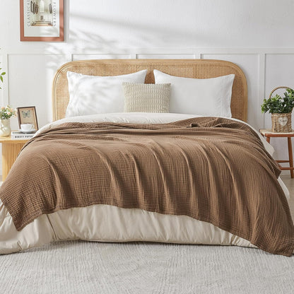 EMME Cotton Muslin Large Throw Blanket Couch Breathable Gauze Blanket Soft Lightweight Bed Blankets Adults (Brown, 50"x70")
