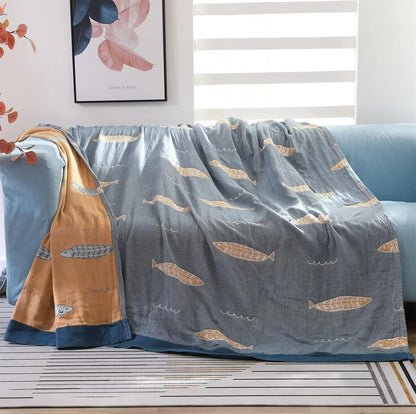 MSGKV Boho Throw Blanket 100% Cotton Woven Blanket for Couch Sofa Bed Double Sided Knit Throw Reversible Summer Blanket 80''Wx 90''L