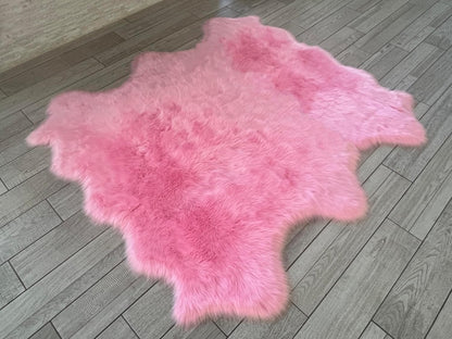 LAMBZY Faux Sheepskin Super Soft Hypoallergenic Free Shape Silky Shag Rug, Luxury Shaggy Plush Carpet for Bedrooms Living Kids Room Sofa Rugs (Pink, Sexto 6 Pelts 6'x6')