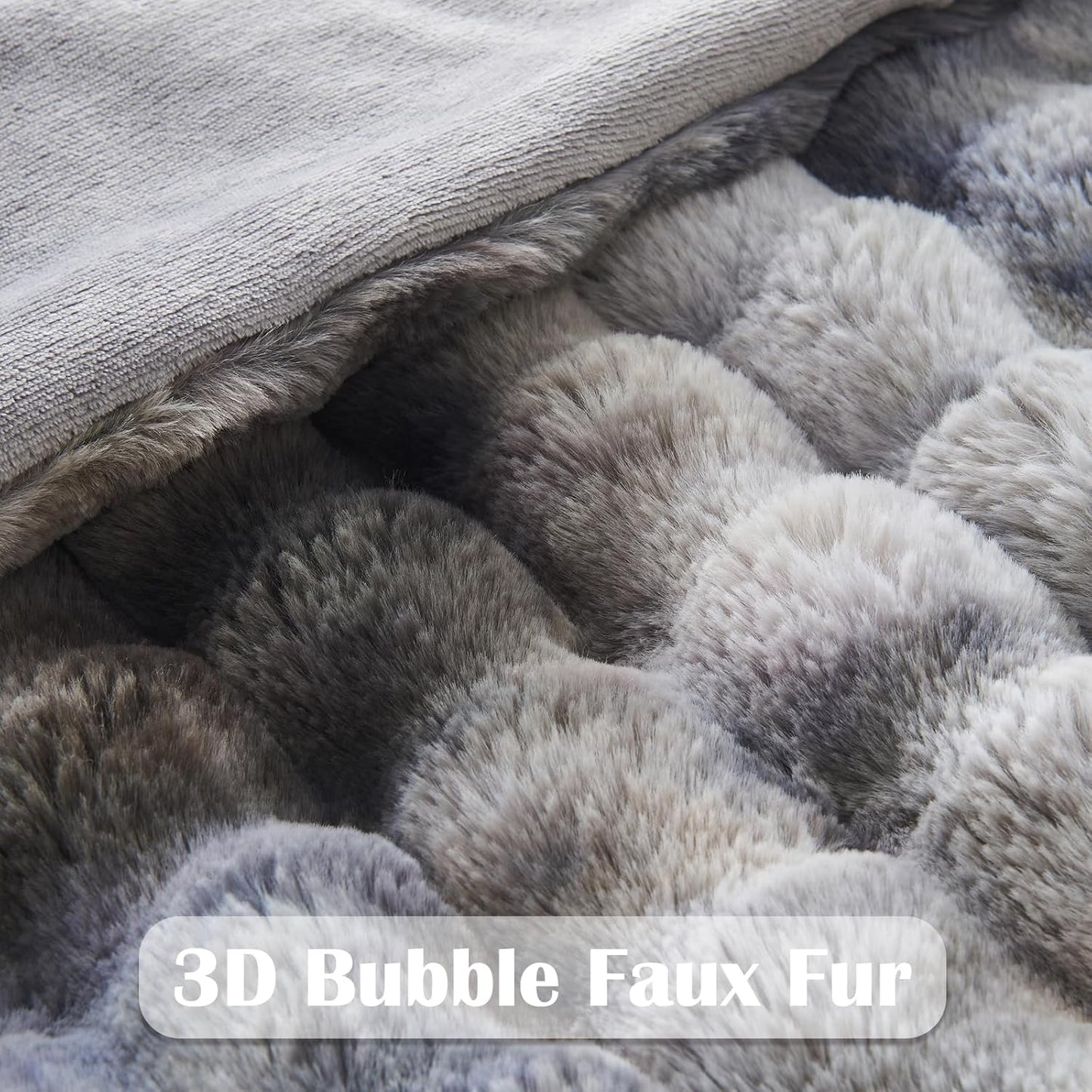 NEWCOSPLAY Faux Fur Throw Blanket Tie-dye Grey Luxury Fluffy Thick Warm Bubble Blanket for Couch Sofa Bed 700GSM (Tie-dye Grey, Throw(50"x60"))