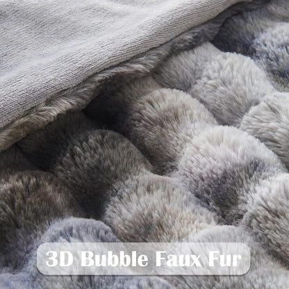 NEWCOSPLAY Faux Fur Throw Blanket Tie-dye Grey Luxury Fluffy Thick Warm Bubble Blanket for Couch Sofa Bed 700GSM (Tie-dye Grey, Throw(50"x60"))
